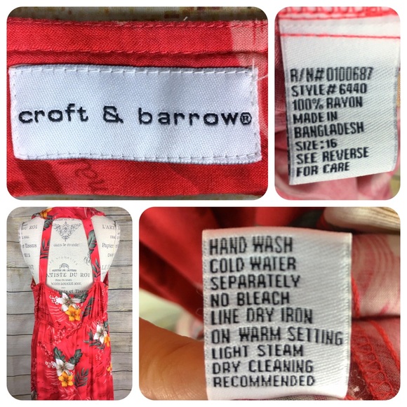Croft & Barrow Long Red Hawaiian Dress S:16 - Picture 7 of 8